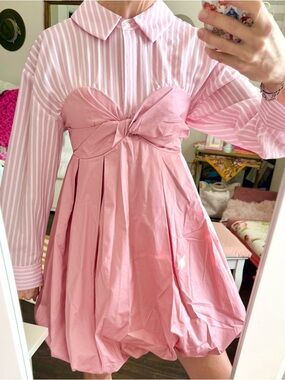 Anthropologie Pink Bubble Hem Corset Shirt Dress Mini XS S